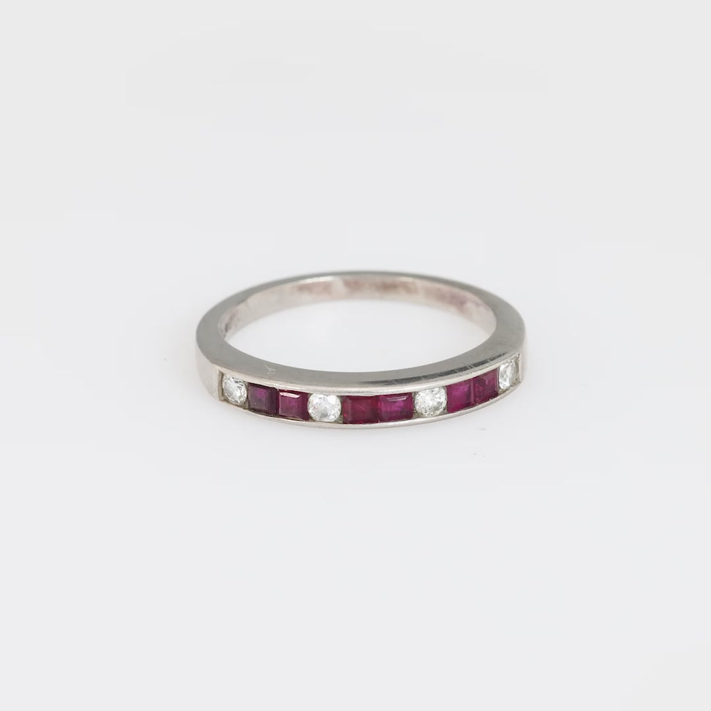 Mid Century ruby diamond platinum wedding band Jack Weir & Sons