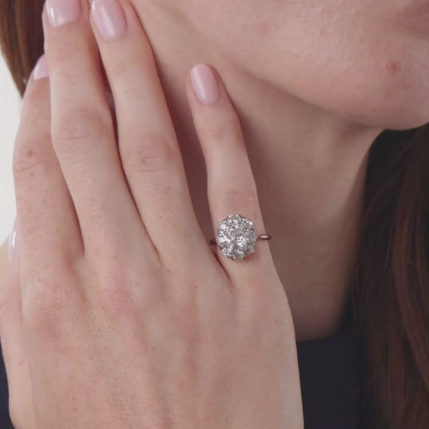 Victorian GIA 1.06 carat diamond 14k gold and silver cluster ring