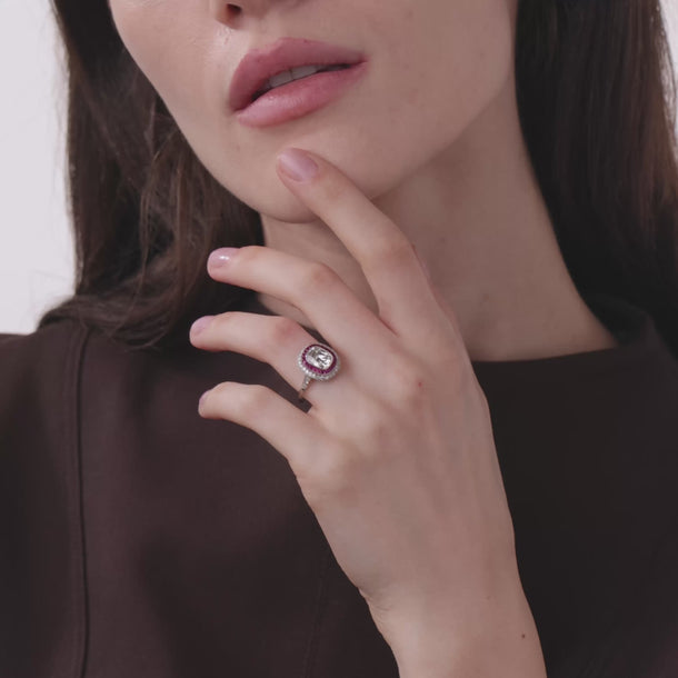 Art Deco style 1.24 carat diamond ruby platinum cluster engagement ring Rings Jack Weir & Sons