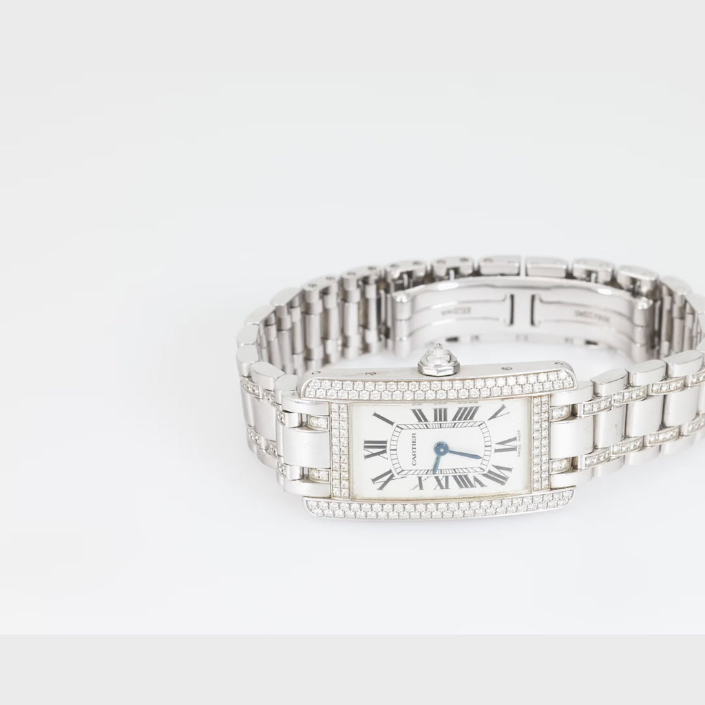 Cartier diamond 18k white gold "Tank Américaine" watch Cartier