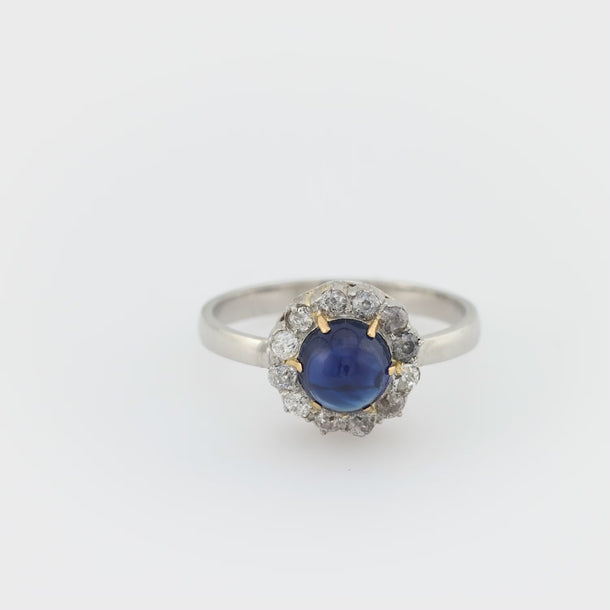 Edwardian 1.30 carat sapphire diamond platinum cluster ring Jack Weir & Sons