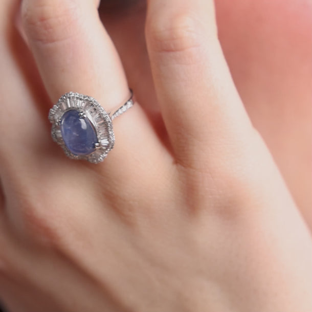 Vintage 5.00 carat star sapphire diamond ballerina cluster 18k white gold ring Rings Jack Weir & Sons