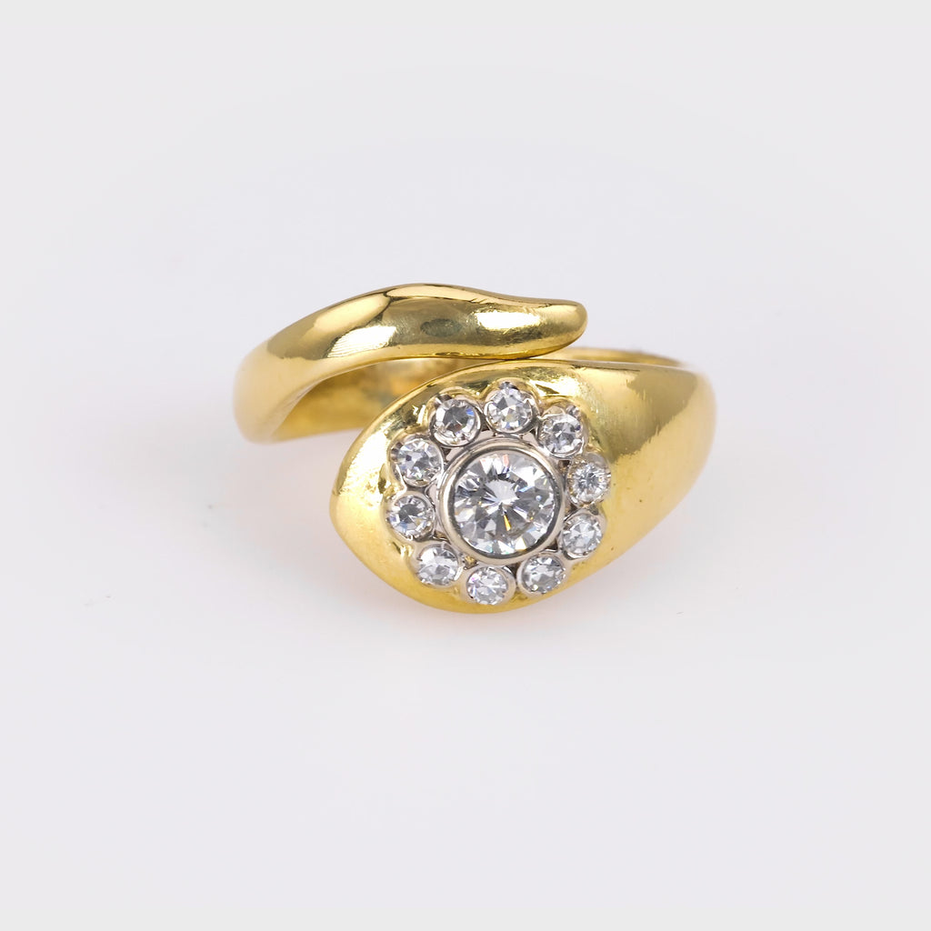 Vintage Italian Diamond Yellow Gold Snake Ring