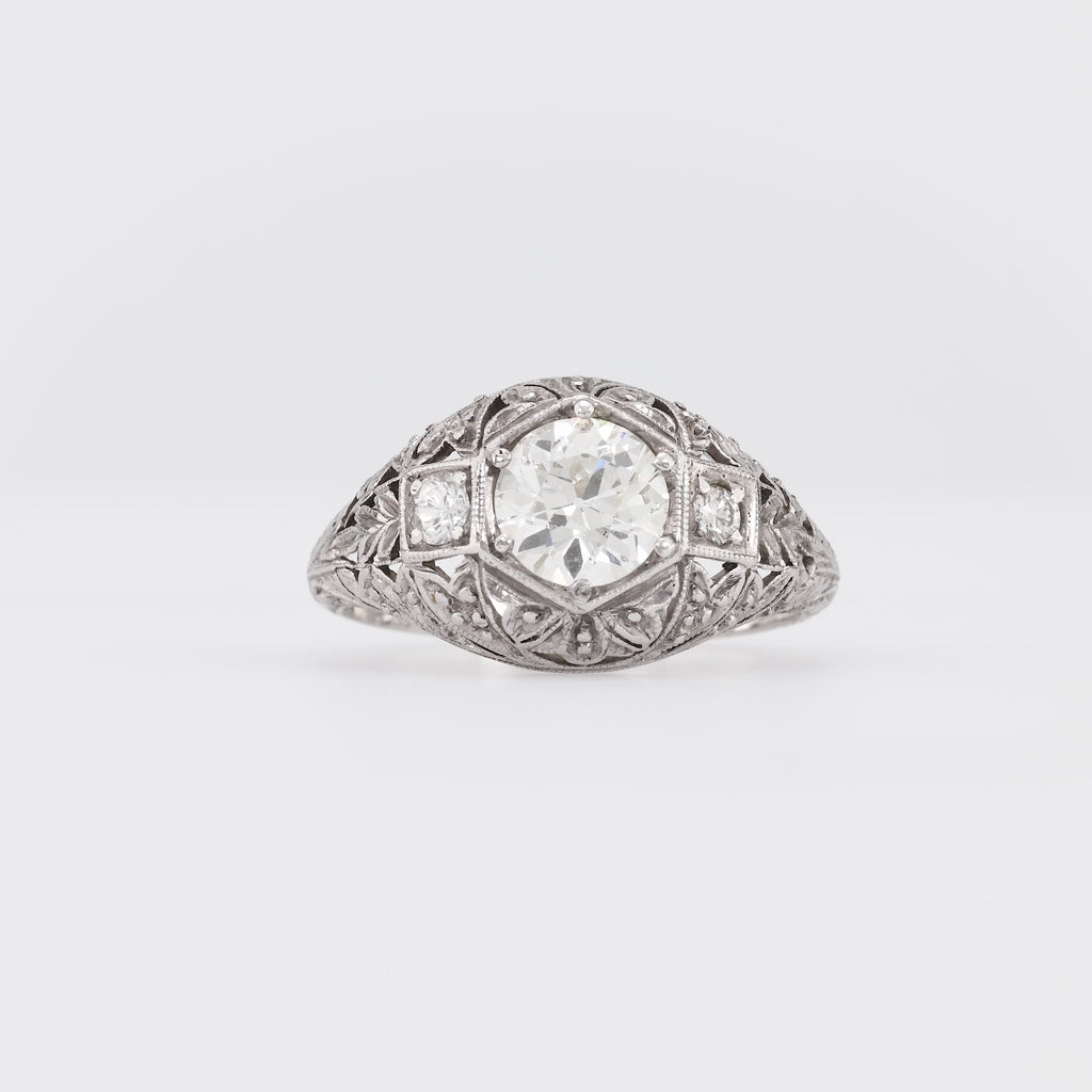 Art Deco Diamond Platinum Engagement Filigree Ring