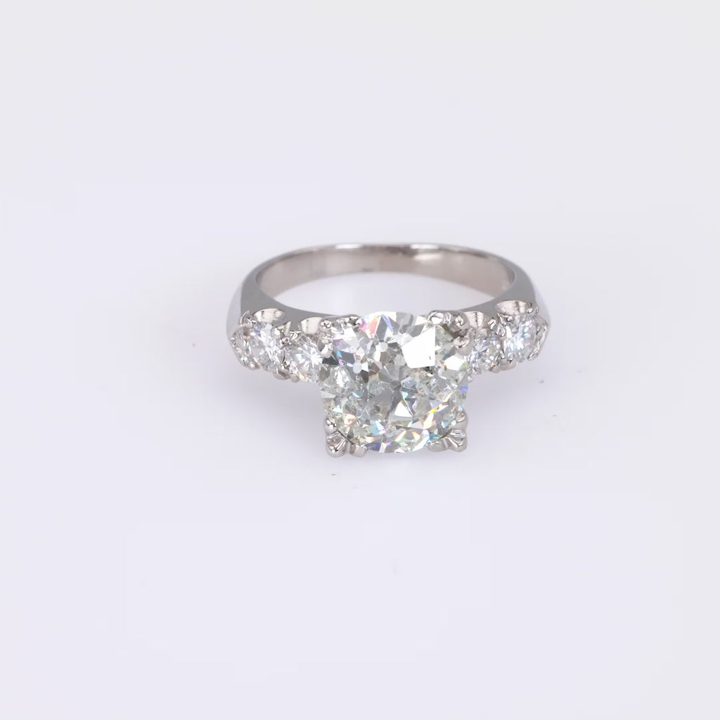 Retro GIA 2.36 Carat Old European Cut Diamond Platinum Engagement Ring
