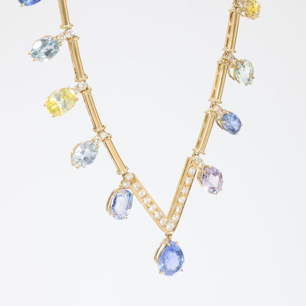 Exceptional GIA 58.56 carat sapphire diamond 18k yellow gold necklace Jack Weir & Sons