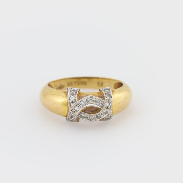 Vintage Cartier diamond 18k yellow gold double C band Cartier