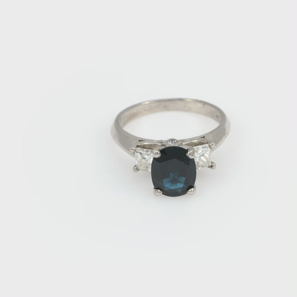 Vintage 1.80 carat sapphire diamond 18k white gold ring Jack Weir & Sons