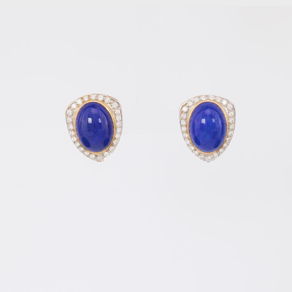 Vintage Lapis Lazuli Diamond 14K Yellow Gold Earrings Jack Weir & Sons