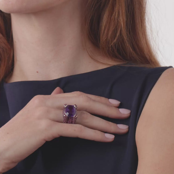 Vintage 10.00 carat amethyst ruby 18k gold cocktail ring