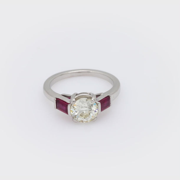 Art Deco GIA 1.08 carat old European cut diamond ruby platinum engagement ring Jack Weir & Sons