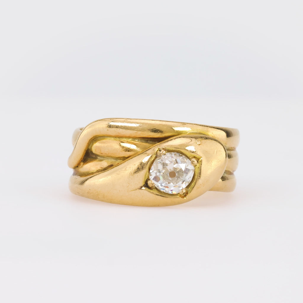 Victorian Old Mine Cut Diamond 18K Yellow Gold Snake Ring