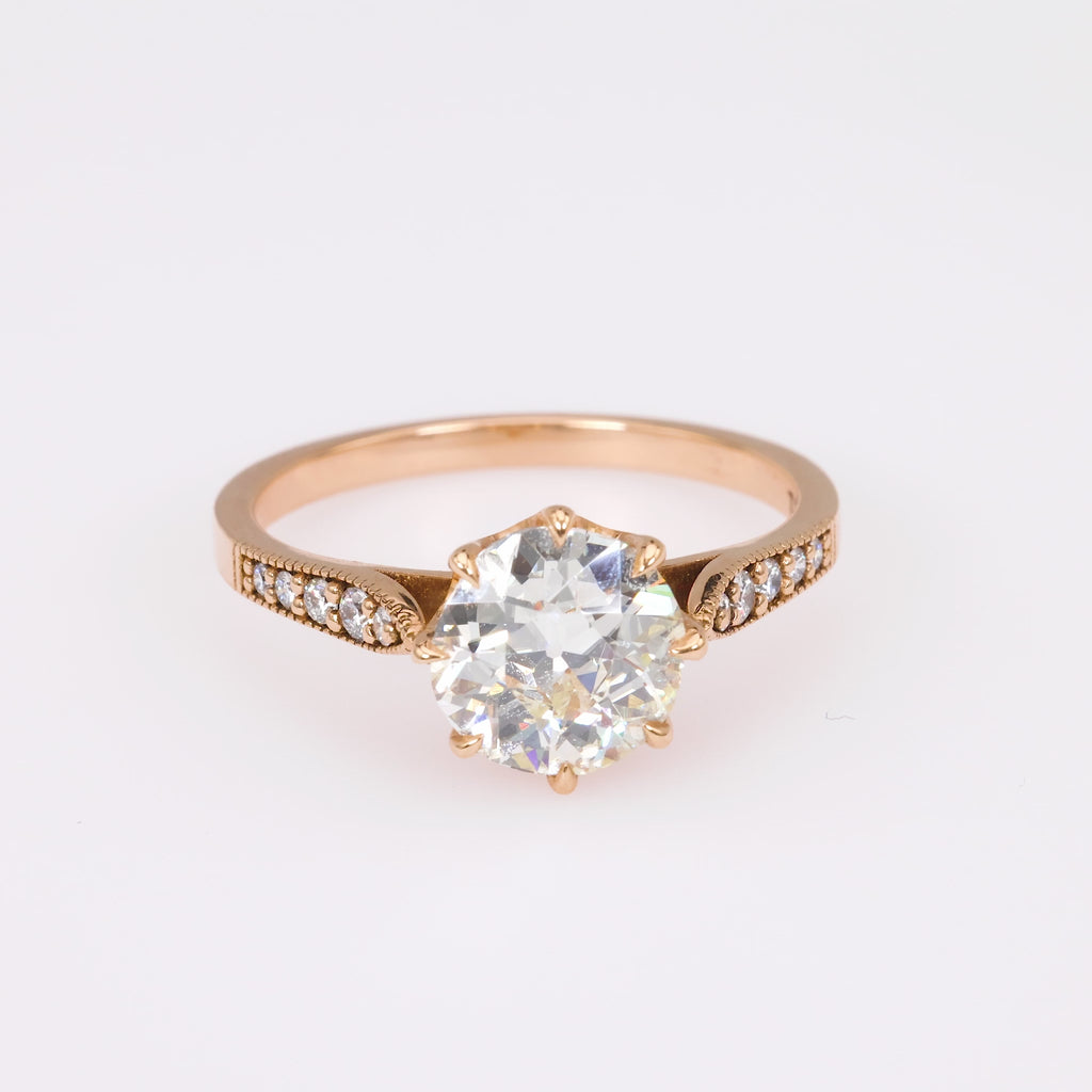 GIA 1.65 Carat Old European Cut 18K Rose Gold Engagement Ring