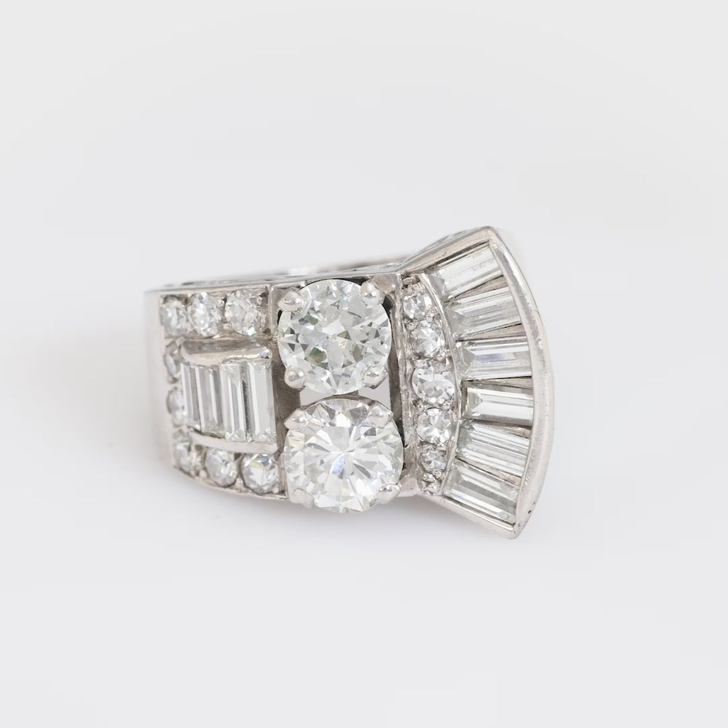 Mid Century French 3.20 carat total weight diamond platinum cocktail ring Jack Weir & Sons