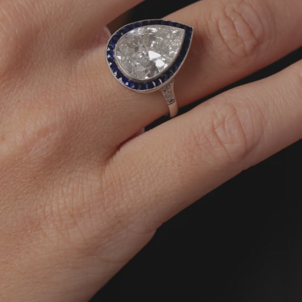 GIA 5.51 carat pear shape diamond sapphire platinum engagement ring Rings Jack Weir & Sons