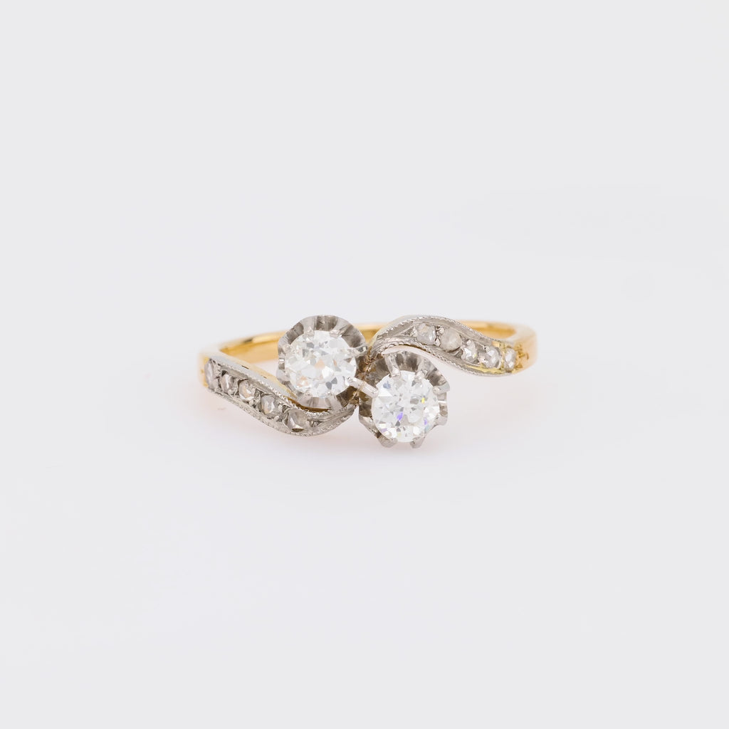 Edwardian diamond 18k yellow gold Toi Et Moi ring