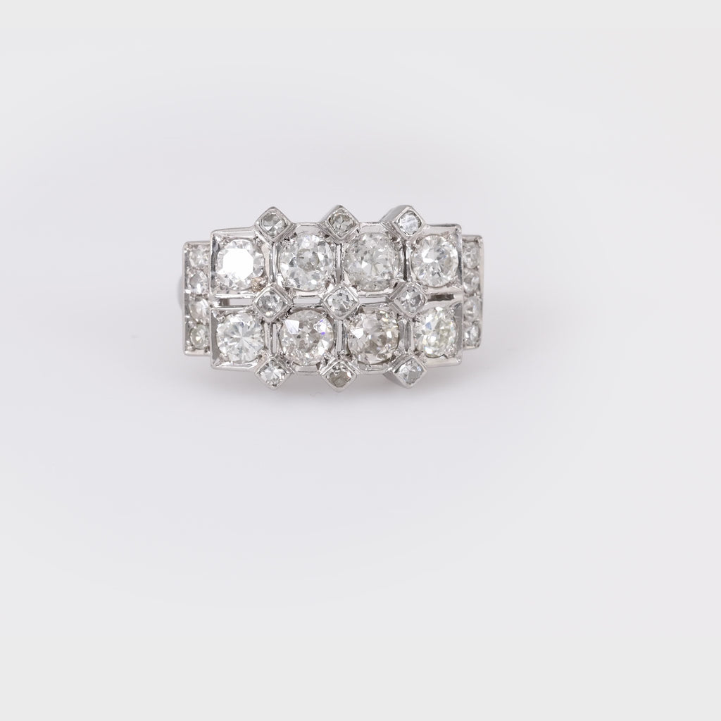 Art Deco Style Diamond Platinum Two Row Ring