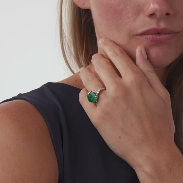 Lugano GRS 8.75 carat vivid green emerald diamond 18k white gold cocktail ring Rings Lugano