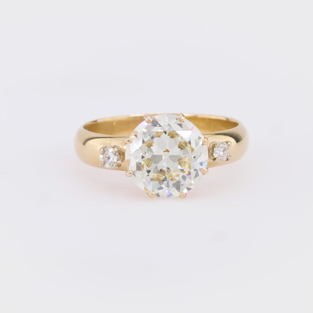 Dreamy GIA 3.30 carat old European cut diamond 14k yellow gold engagement ring