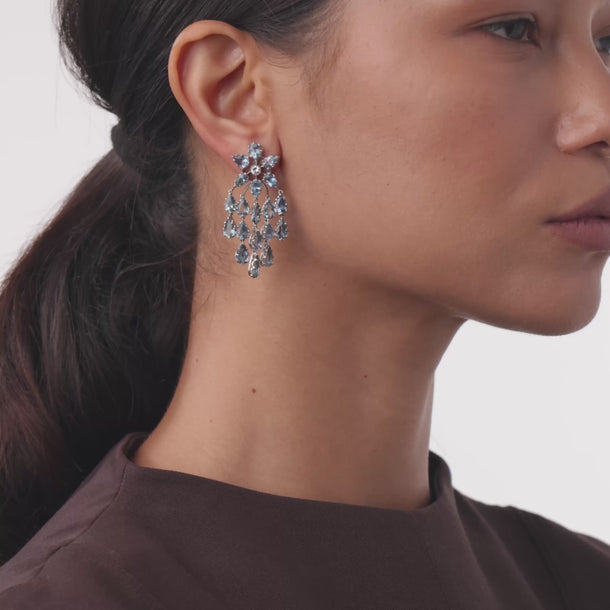 Vintage aquamarine diamond platinum chandelier drop earrings