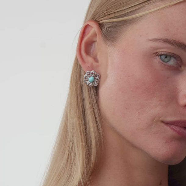 Contemporary turquoise diamond 18k white gold earrings