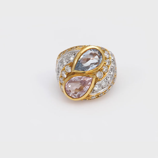 Repossi vintage aquamarine morganite diamond 18k gold bypass ring Repossi