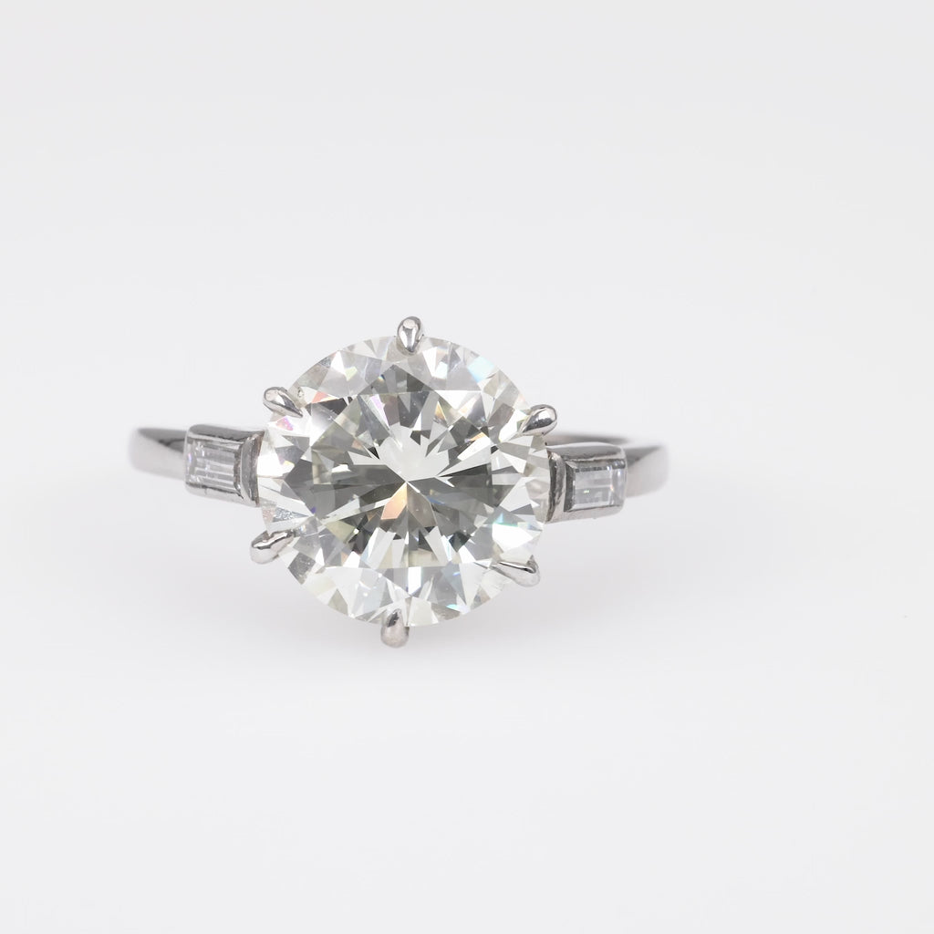 Mid-Century GIA 3.77 Carat Round Diamond Platinum Engagement Ring