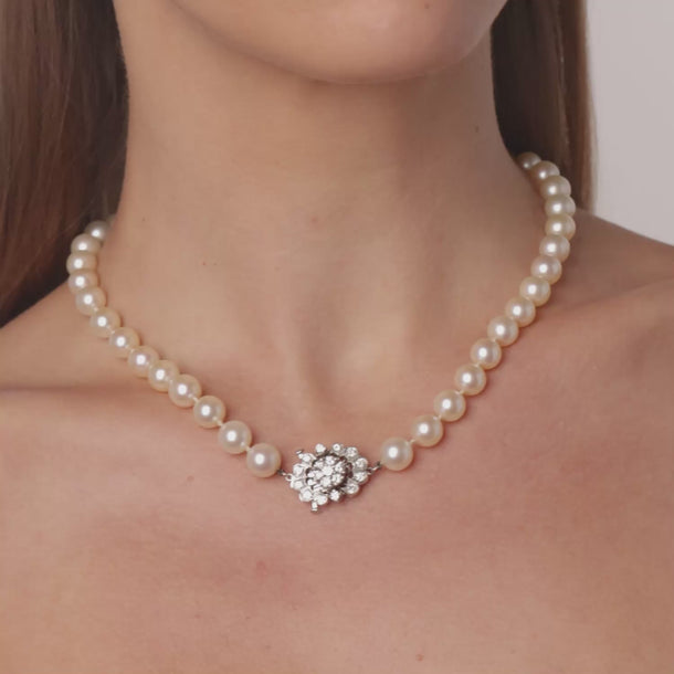 Vintage diamond pearl 14k white gold necklace Necklaces Jack Weir & Sons