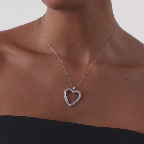Vintage 1.00 carat diamond 14K white gold heart pendant