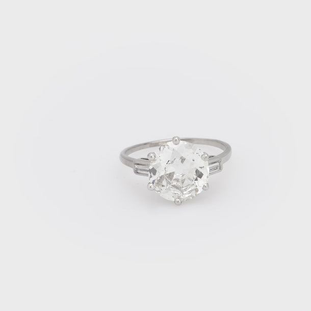 French Art Deco GIA 3.62 carat old European cut diamond platinum engagement ring