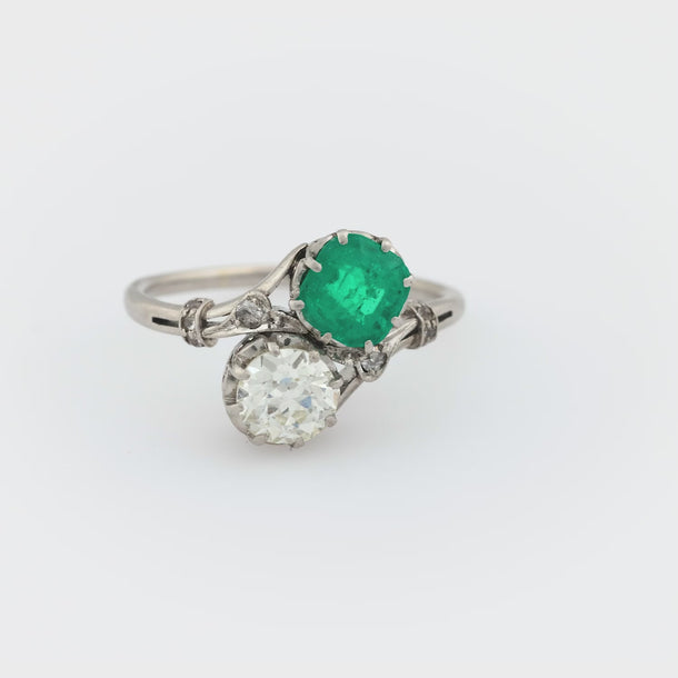 Edwardian emerald diamond platinum Toi Et Moi ring Jack Weir & Sons