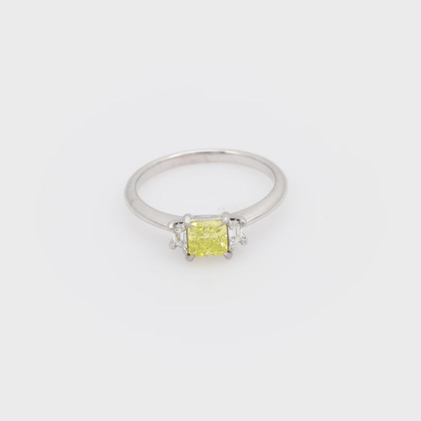 GIA fancy intense greenish yellow diamond platinum and gold ring Jack Weir & Sons