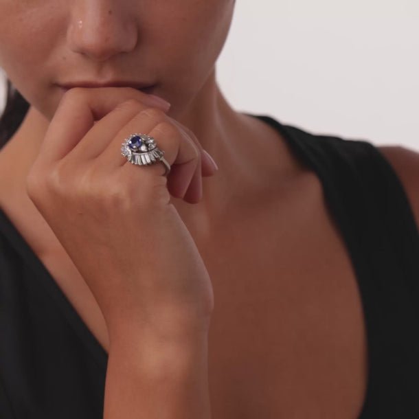 Mid Century GIA 1.53 carat Ceylon sapphire diamond platinum cocktail ring Rings Jack Weir & Sons