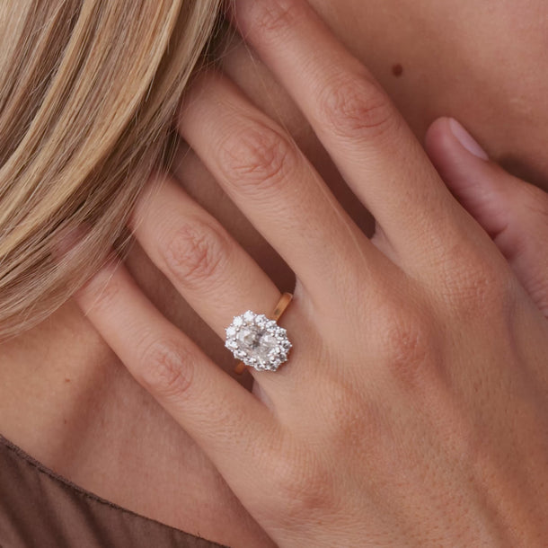 GIA 1.26 carat diamond 18k yellow gold cluster engagement ring