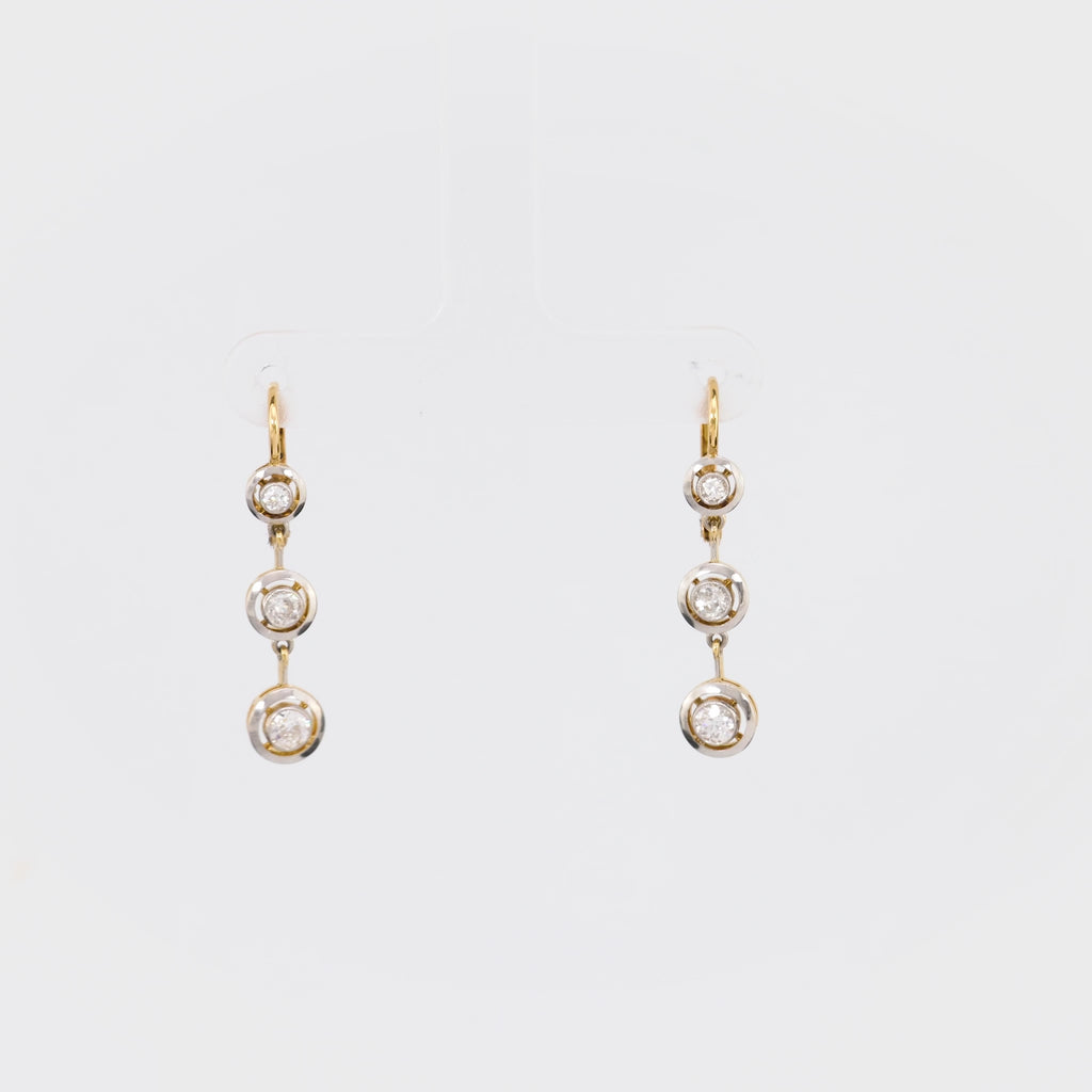 Edwardian Style Diamond 18K Yellow White Gold Drop Earrings