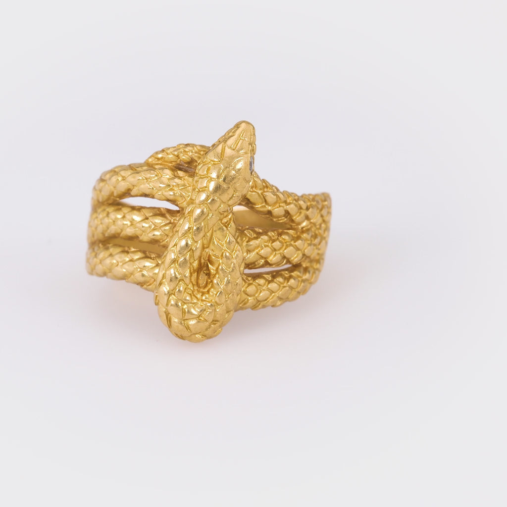 Vintage Diamond 18K Yellow Gold Snake Ring