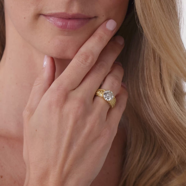 Mid Century GIA 3.41 carat old European cut diamond 18k yellow gold ring