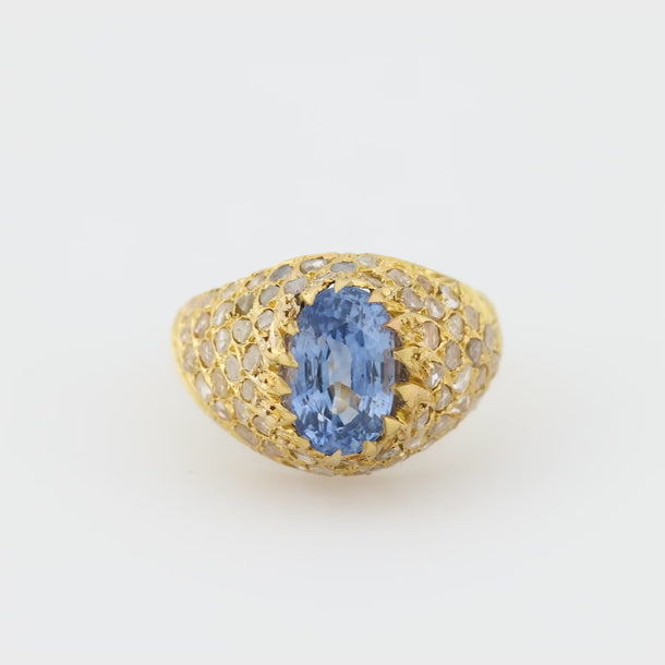 Vintage GIA 3.50 carat Ceylon sapphire diamond 18k yellow gold cocktail ring Jack Weir & Sons