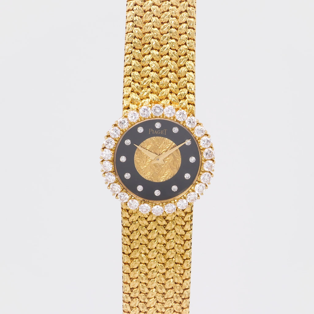 Vintage Piaget Diamond Onyx 18K Yellow Gold Watch