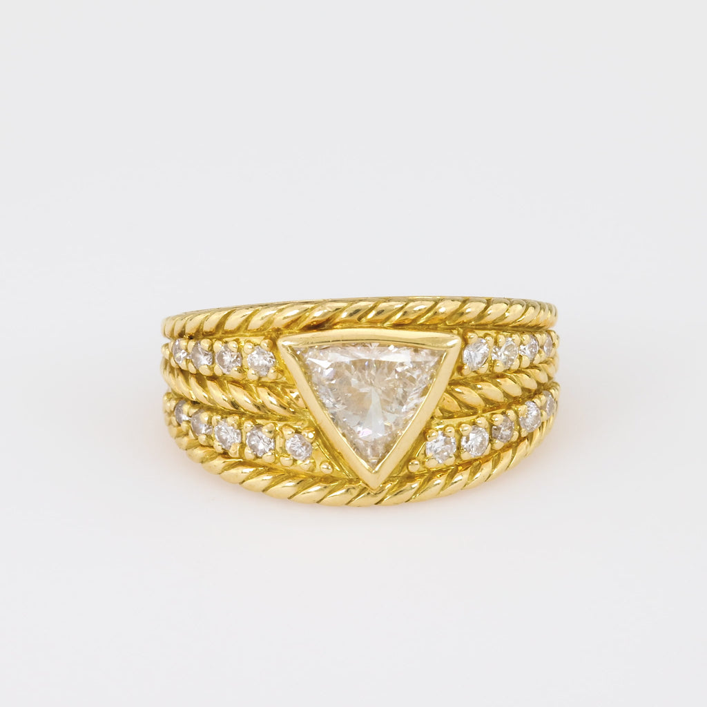 Vintage Triangle Cut Diamond 18K Yellow Gold Braided Ring