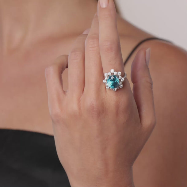 Vintage 10.28 carat blue zircon diamond platinum ring Rings Jack Weir & Sons