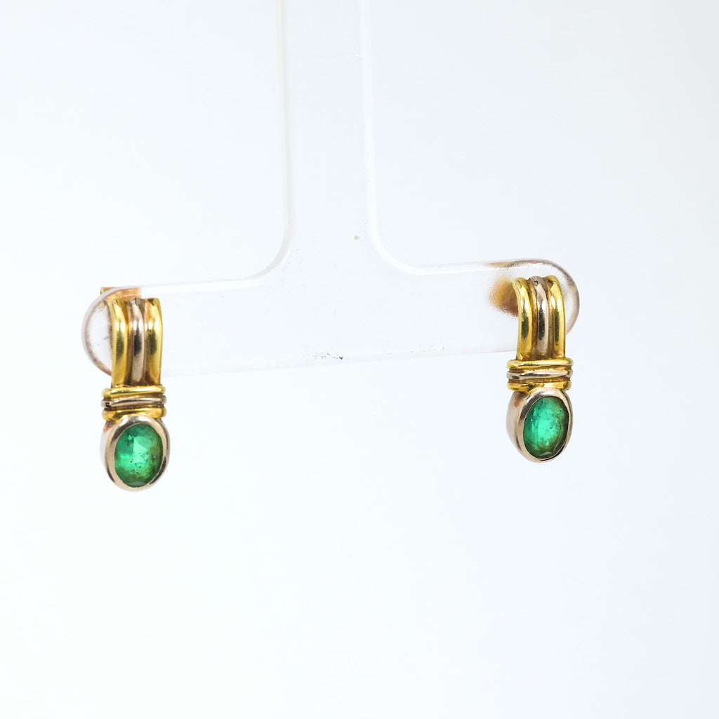 Vintage emerald 18k two tone gold drop earrings Jack Weir & Sons