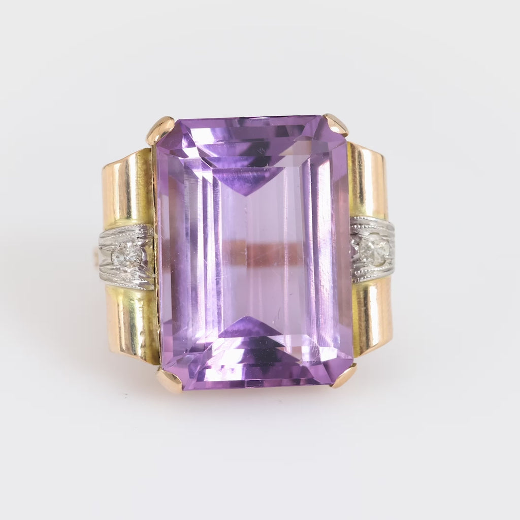 Retro 15 carat amethyst diamond 18k yellow gold cocktail ring Jack Weir & Sons