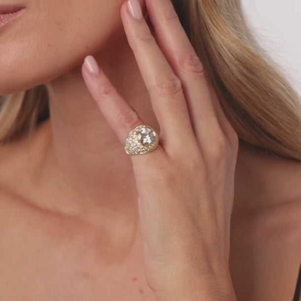 Vintage GIA 3.17 carat diamond 18k yellow gold Bombé ring Rings Jack Weir & Sons