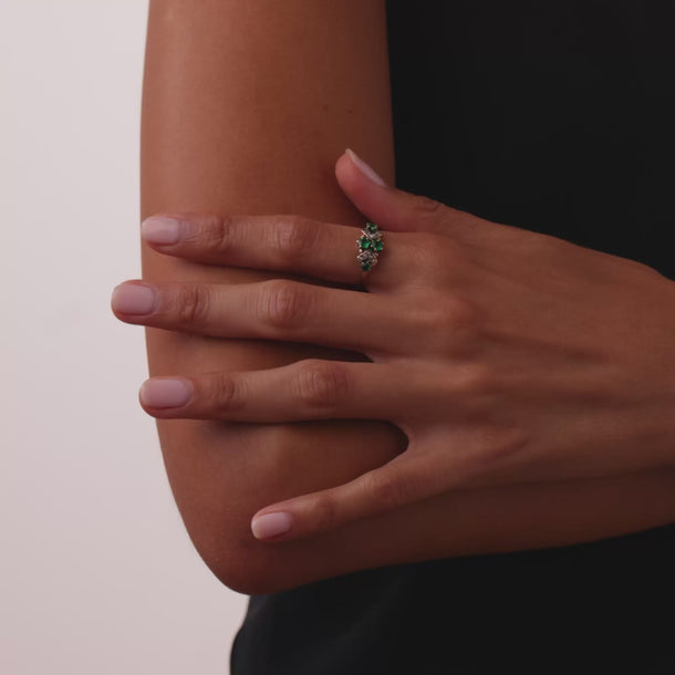 Victorian emerald seed pearl 14k yellow gold ring