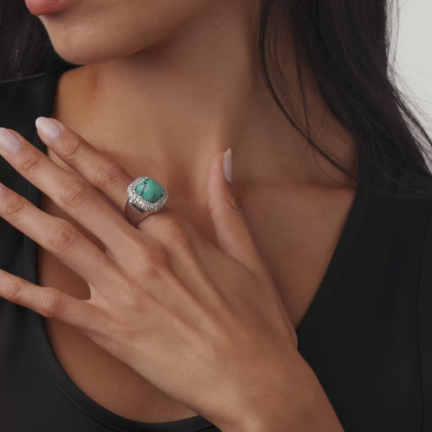 Mid Century turquoise diamond platinum ring