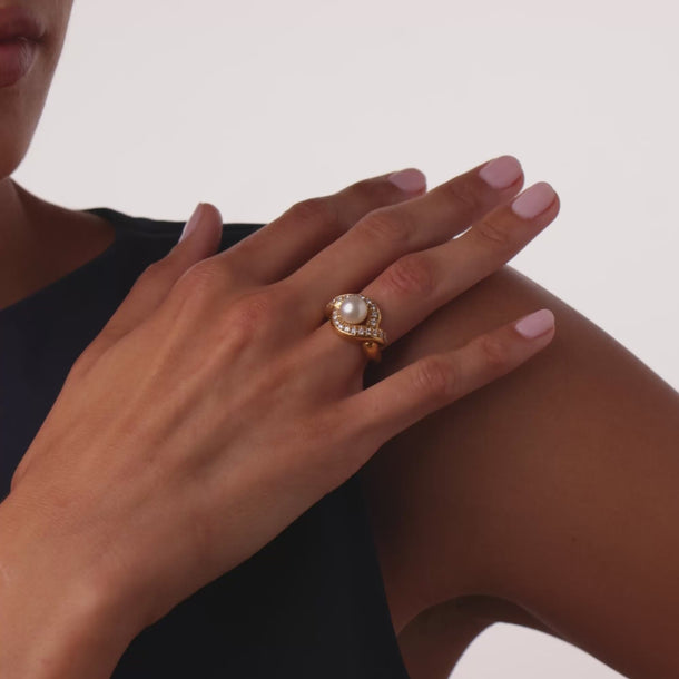 Vintage pearl diamond 18k yellow gold ring Rings Jack Weir & Sons