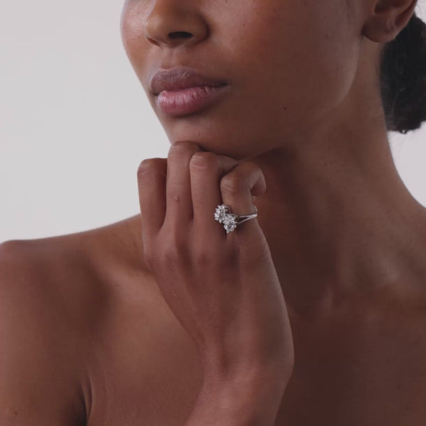 Vintage diamond 14k white gold Toi Et Moi ring
