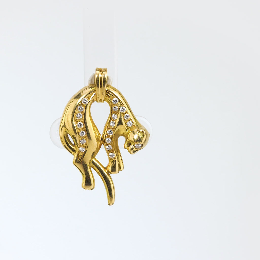 French 18k yellow gold diamond panther pendant Jack Weir & Sons