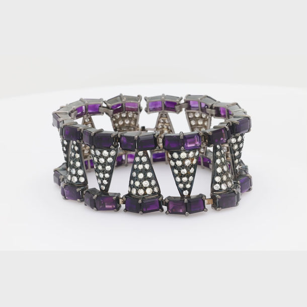 Vintage diamond amethyst blackened platinum bracelet Jack Weir & Sons